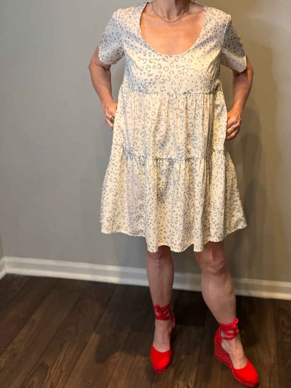 NWT! A New Day White Baby doll  Dress with Subtle Black Leopard Print